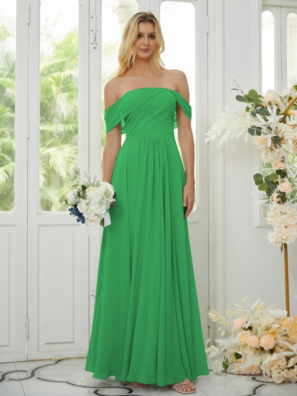 A-Line/Princess Chiffon Ruched Off-the-Shoulder Sleeveless Floor-Length Bridesmaid Dresses Formal Evening Dress