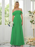 A-Line/Princess Chiffon Ruched Off-the-Shoulder Sleeveless Floor-Length Bridesmaid Dresses Formal Evening Dress