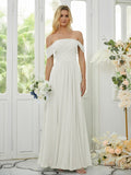 A-Line/Princess Chiffon Ruched Off-the-Shoulder Sleeveless Floor-Length Bridesmaid Dresses Formal Evening Dress