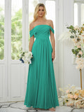 A-Line/Princess Chiffon Ruched Off-the-Shoulder Sleeveless Floor-Length Bridesmaid Dresses Formal Evening Dress