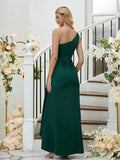 Sheath/Column Stretch Crepe Ruched One-Shoulder Sleeveless Floor-Length Bridesmaid Dresses Formal Evening Dress