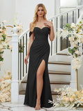 Etui-Linie/Spalte Chiffon Geraffte Schulterfreie Ärmellose Bodenlange Brautjungfernkleider Formelles Abendkleid