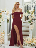 Sheath/Column Charmeuse Ruched Off-the-Shoulder Sleeveless Floor-Length Bridesmaid Dresses Formal Evening Dress