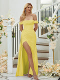 Sheath/Column Charmeuse Ruched Off-the-Shoulder Sleeveless Floor-Length Bridesmaid Dresses Formal Evening Dress