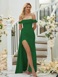 Sheath/Column Charmeuse Ruched Off-the-Shoulder Sleeveless Floor-Length Bridesmaid Dresses Formal Evening Dress