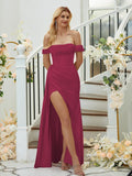 Sheath/Column Charmeuse Ruched Off-the-Shoulder Sleeveless Floor-Length Bridesmaid Dresses Formal Evening Dress