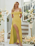 Sheath/Column Charmeuse Ruched Off-the-Shoulder Sleeveless Floor-Length Bridesmaid Dresses Formal Evening Dress