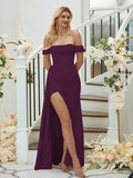 Sheath/Column Charmeuse Ruched Off-the-Shoulder Sleeveless Floor-Length Bridesmaid Dresses Formal Evening Dress