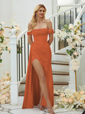 Sheath/Column Charmeuse Ruched Off-the-Shoulder Sleeveless Floor-Length Bridesmaid Dresses Formal Evening Dress