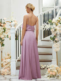 A-Line/Princess Silk like Satin Ruched V-neck Sleeveless Floor-Length Bridesmaid Dresses Formal Evening Dress