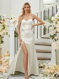 Sheath/Column Silk like Satin Ruched Sweetheart Sleeveless Floor-Length Bridesmaid Dresses Formal Evening Dress