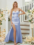 Sheath/Column Silk like Satin Ruched Sweetheart Sleeveless Floor-Length Bridesmaid Dresses Formal Evening Dress