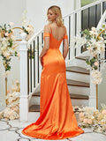 Sheath/Column Silk like Satin Ruched V-neck Sleeveless Sweep/Brush Train Bridesmaid Dresses Formal Evening Dress