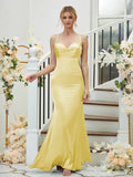 Sheath/Column Silk like Satin Ruched V-neck Sleeveless Floor-Length Bridesmaid Dresses Formal Evening Dress