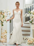 Sheath/Column Silk like Satin Ruched V-neck Sleeveless Floor-Length Bridesmaid Dresses Formal Evening Dress