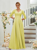 A-Line/Princess Chiffon Lace V-neck 3/4 Sleeves Floor-Length Bridesmaid Dresses Formal Evening Dress