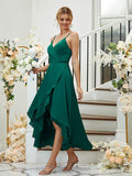 A-Linie/Princess-Linie Satin-Chiffon Gerüscht V-Ausschnitt Ärmellos Asymmetrisch Brautjungfernkleider