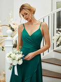 A-Linie/Princess-Linie Satin-Chiffon Gerüscht V-Ausschnitt Ärmellos Asymmetrisch Brautjungfernkleider