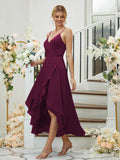 A-Linie/Princess-Linie Satin-Chiffon Gerüscht V-Ausschnitt Ärmellos Asymmetrisch Brautjungfernkleider