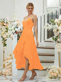 A-Linie/Princess-Linie Satin-Chiffon Gerüscht V-Ausschnitt Ärmellos Asymmetrisch Brautjungfernkleider