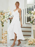 A-Linie/Princess-Linie Satin-Chiffon Gerüscht V-Ausschnitt Ärmellos Asymmetrisch Brautjungfernkleider