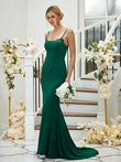 Sheath/Column Jersey Applique Spaghetti Straps Sleeveless Sweep/Brush Train Bridesmaid Dresses Formal Evening Dress