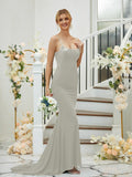 Sheath/Column Jersey Applique Spaghetti Straps Sleeveless Sweep/Brush Train Bridesmaid Dresses Formal Evening Dress