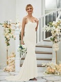 Sheath/Column Jersey Applique Spaghetti Straps Sleeveless Sweep/Brush Train Bridesmaid Dresses Formal Evening Dress