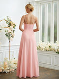 A-Line/Princess Chiffon Ruched V-neck Sleeveless Floor-Length Bridesmaid Dresses Formal Evening Dress