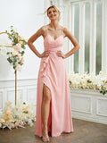 A-Line/Princess Chiffon Ruched V-neck Sleeveless Floor-Length Bridesmaid Dresses Formal Evening Dress