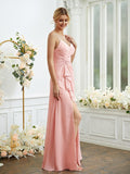 A-Line/Princess Chiffon Ruched V-neck Sleeveless Floor-Length Bridesmaid Dresses Formal Evening Dress