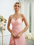A-Line/Princess Chiffon Ruched V-neck Sleeveless Floor-Length Bridesmaid Dresses Formal Evening Dress