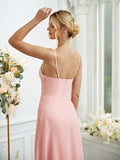 A-Line/Princess Chiffon Ruched V-neck Sleeveless Floor-Length Bridesmaid Dresses Formal Evening Dress