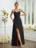 A-Line/Princess Chiffon Ruched V-neck Sleeveless Floor-Length Bridesmaid Dresses Formal Evening Dress