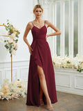A-Line/Princess Chiffon Ruched V-neck Sleeveless Floor-Length Bridesmaid Dresses Formal Evening Dress