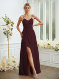 A-Line/Princess Chiffon Ruched V-neck Sleeveless Floor-Length Bridesmaid Dresses Formal Evening Dress