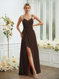 A-Line/Princess Chiffon Ruched V-neck Sleeveless Floor-Length Bridesmaid Dresses Formal Evening Dress