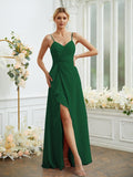 A-Line/Princess Chiffon Ruched V-neck Sleeveless Floor-Length Bridesmaid Dresses Formal Evening Dress