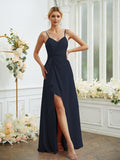 A-Line/Princess Chiffon Ruched V-neck Sleeveless Floor-Length Bridesmaid Dresses Formal Evening Dress