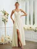 A-Line/Princess Chiffon Ruched V-neck Sleeveless Floor-Length Bridesmaid Dresses Formal Evening Dress