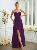 A-Line/Princess Chiffon Ruched V-neck Sleeveless Floor-Length Bridesmaid Dresses Formal Evening Dress