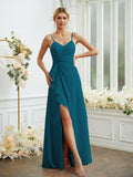 A-Line/Princess Chiffon Ruched V-neck Sleeveless Floor-Length Bridesmaid Dresses Formal Evening Dress