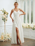 A-Line/Princess Chiffon Ruched V-neck Sleeveless Floor-Length Bridesmaid Dresses Formal Evening Dress