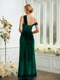 Sheath/Column Velvet Ruched Sleeveless Floor-Length Bridesmaid Dresses Formal Evening Dress