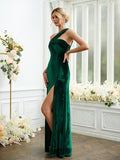Sheath/Column Velvet Ruched Sleeveless Floor-Length Bridesmaid Dresses Formal Evening Dress