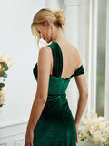 Sheath/Column Velvet Ruched Sleeveless Floor-Length Bridesmaid Dresses Formal Evening Dress