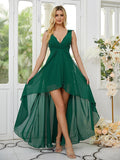 Vestidos de dama de honor asimétricos, sin mangas, de gasa, con escote en V fruncido y corte princesa