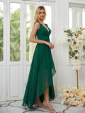 Vestidos de dama de honor asimétricos, sin mangas, de gasa, con escote en V fruncido y corte princesa