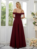 A-Line/Princess Stretch Crepe Ruffles Spaghetti Straps Sleeveless Floor-Length Bridesmaid Dresses Formal Evening Dress