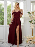 A-Line/Princess Stretch Crepe Ruffles Spaghetti Straps Sleeveless Floor-Length Bridesmaid Dresses Formal Evening Dress